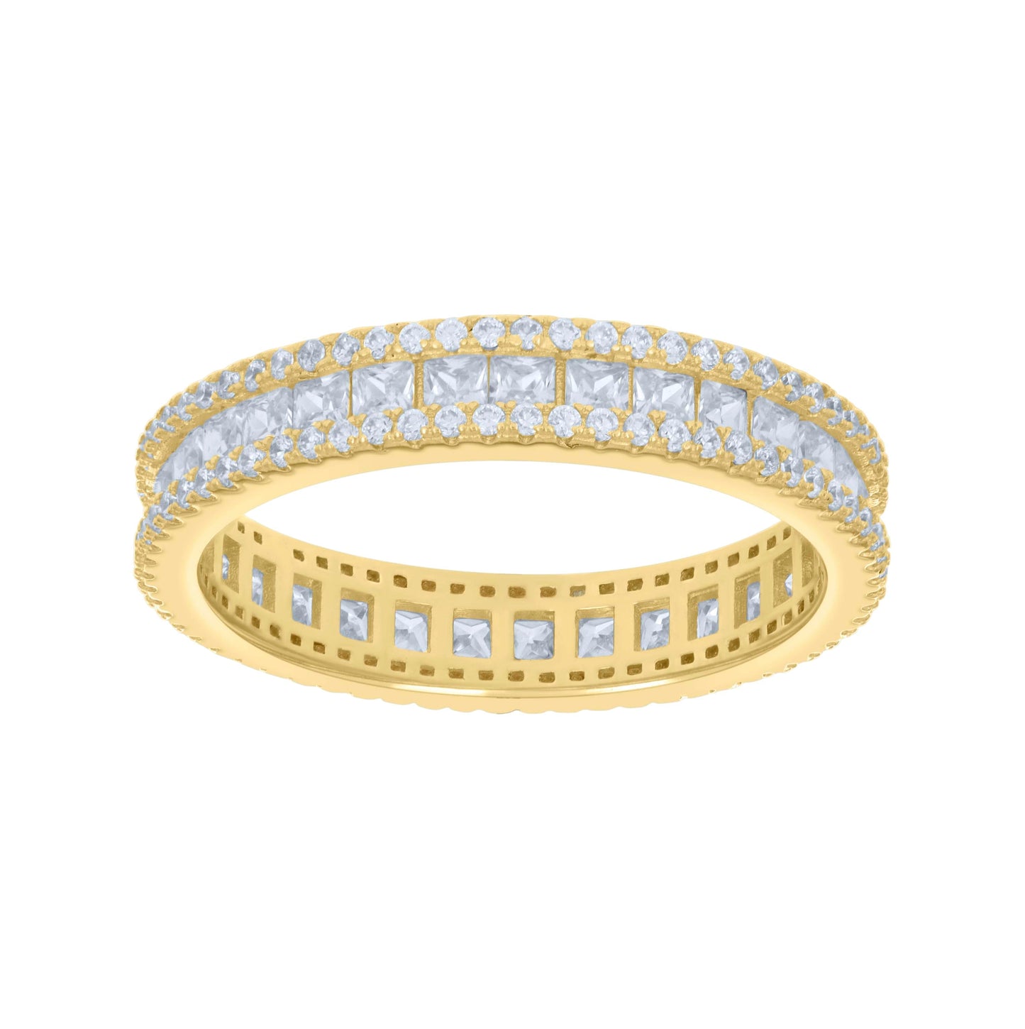 Sterling Silver Yellow-tone Womens Princess-Cut Round Cubic-Zirconia Eternity Bridal Anniversary Wedding Engagement Band Ring