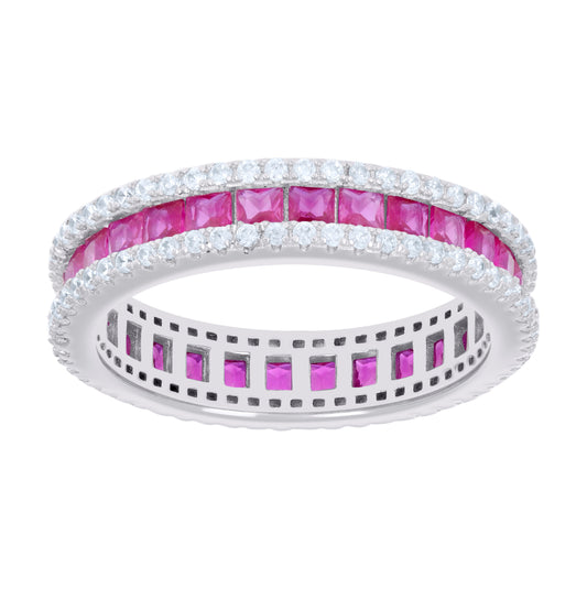 Sterling Silver Women's Pink White Princess-cut Round Cubic-Zirconia Eternity Bridal Anniversary Engagement Wedding Band Ring