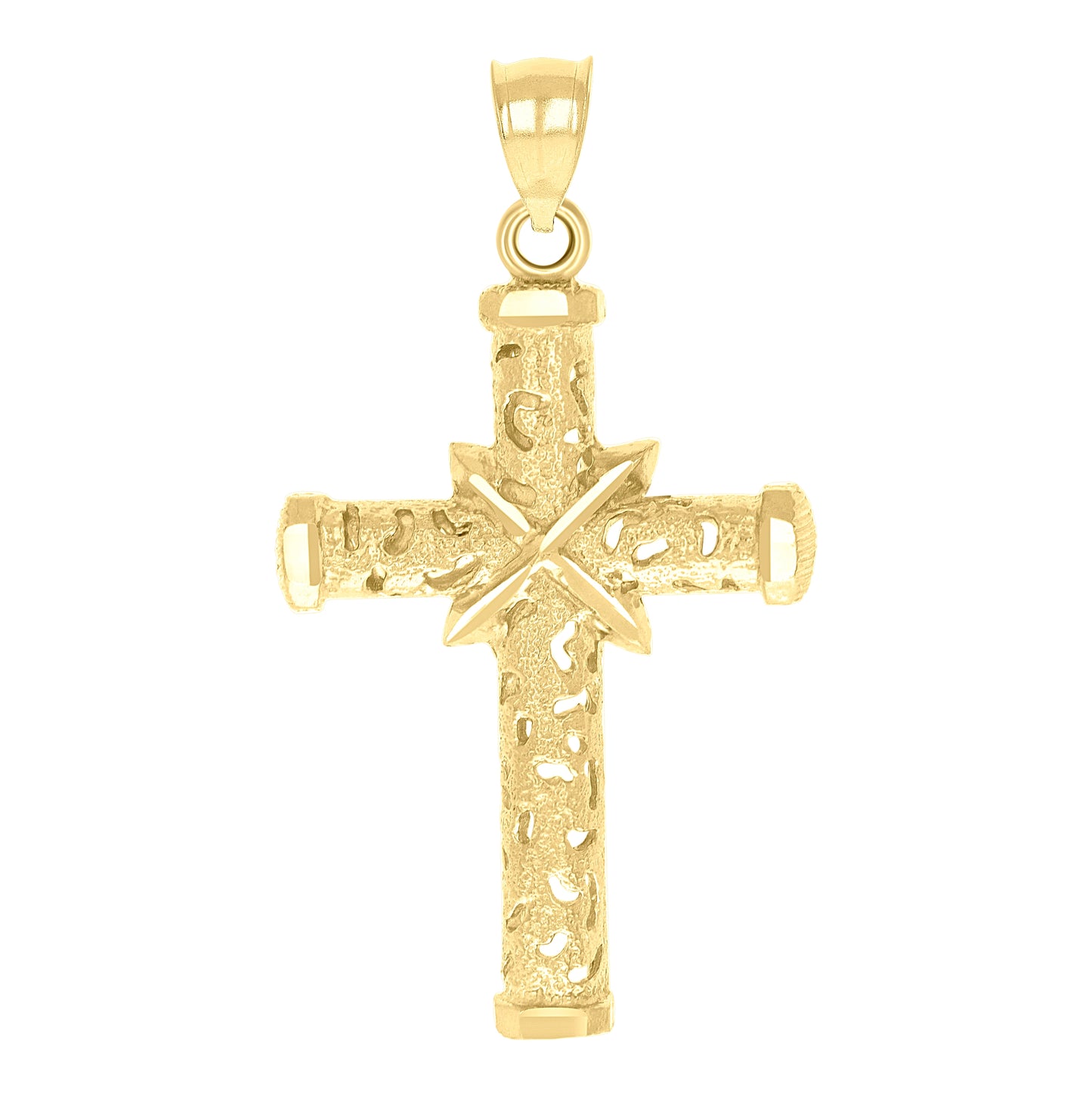10K Yellow Gold Unisex Textured Cross Religious Charm Pendant
