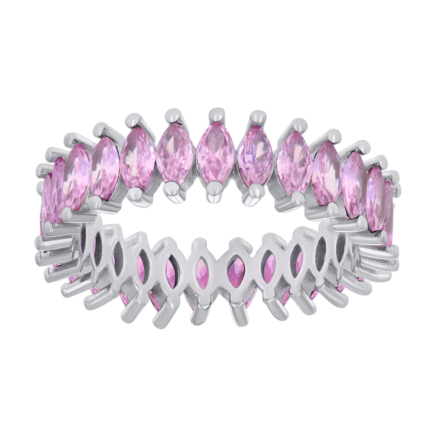Sterling Silver Womens Pink Marquise Cubic-Zirconia Eternity Bridal Anniversary Wedding Engagement Band Ring