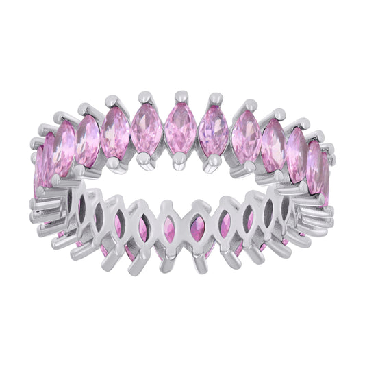 Sterling Silver Womens Pink Marquise Cubic-Zirconia Eternity Bridal Anniversary Wedding Engagement Band Ring
