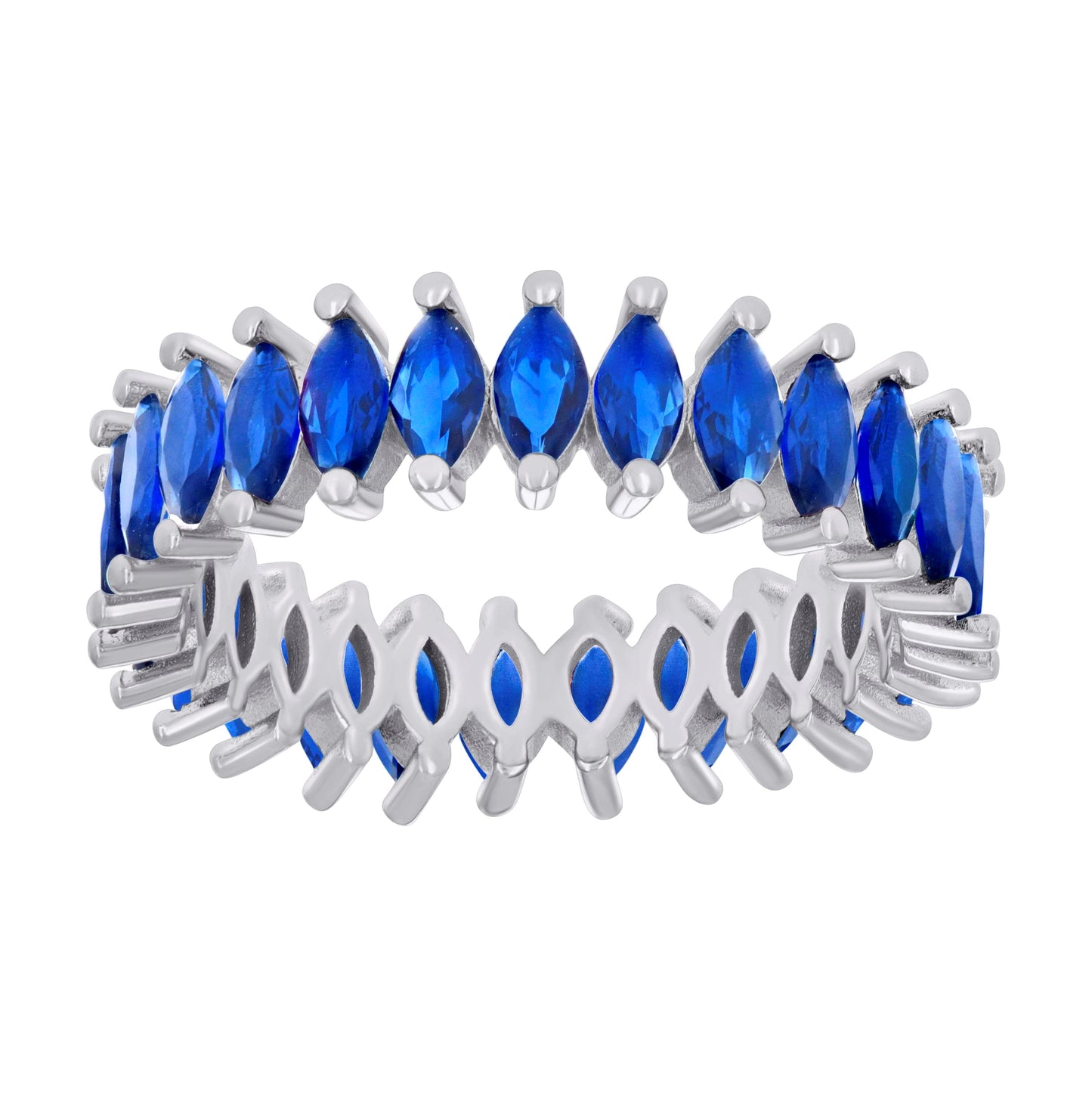 Sterling Silver Womens Blue Marquise Cubic-Zirconia Eternity Bridal Anniversary Wedding Engagement Band Ring