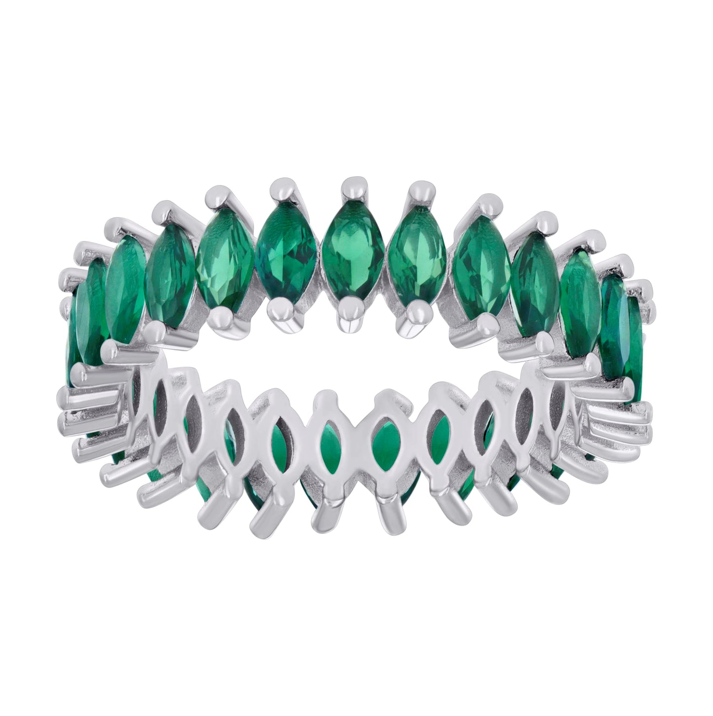 Sterling Silver Womens Green Marquise Cubic-Zirconia Eternity Bridal Anniversary Wedding Engagement Band Ring