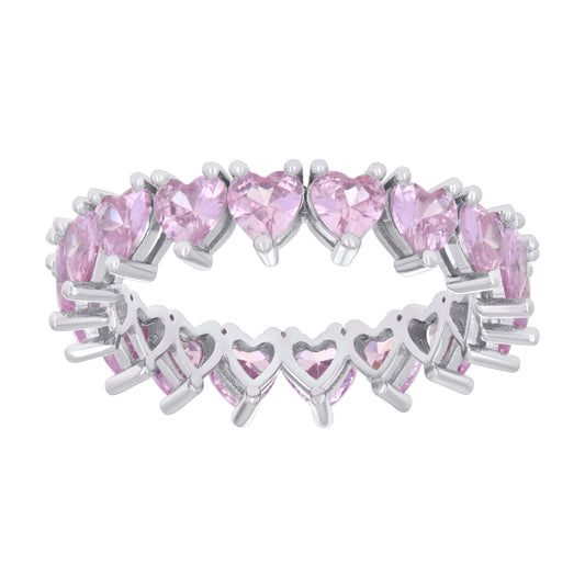Sterling Silver Womens Pink Heart Cubic-Zirconia Heart Eternity Bridal Anniversary Wedding Engagement Band Ring