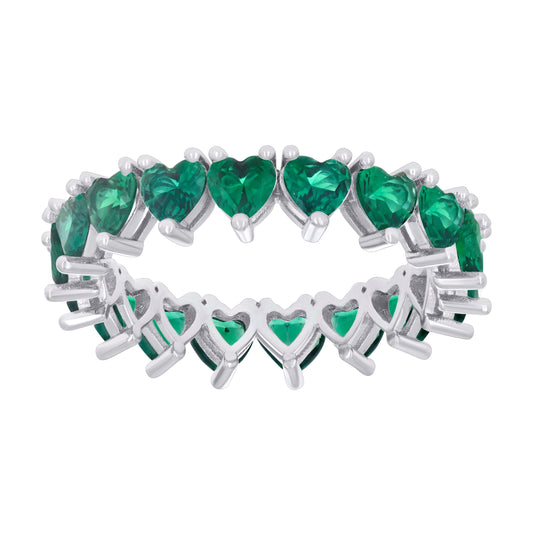 Sterling Silver Womens Green Heart Cubic-Zirconia Heart Eternity Bridal Anniversary Wedding Engagement Band Ring