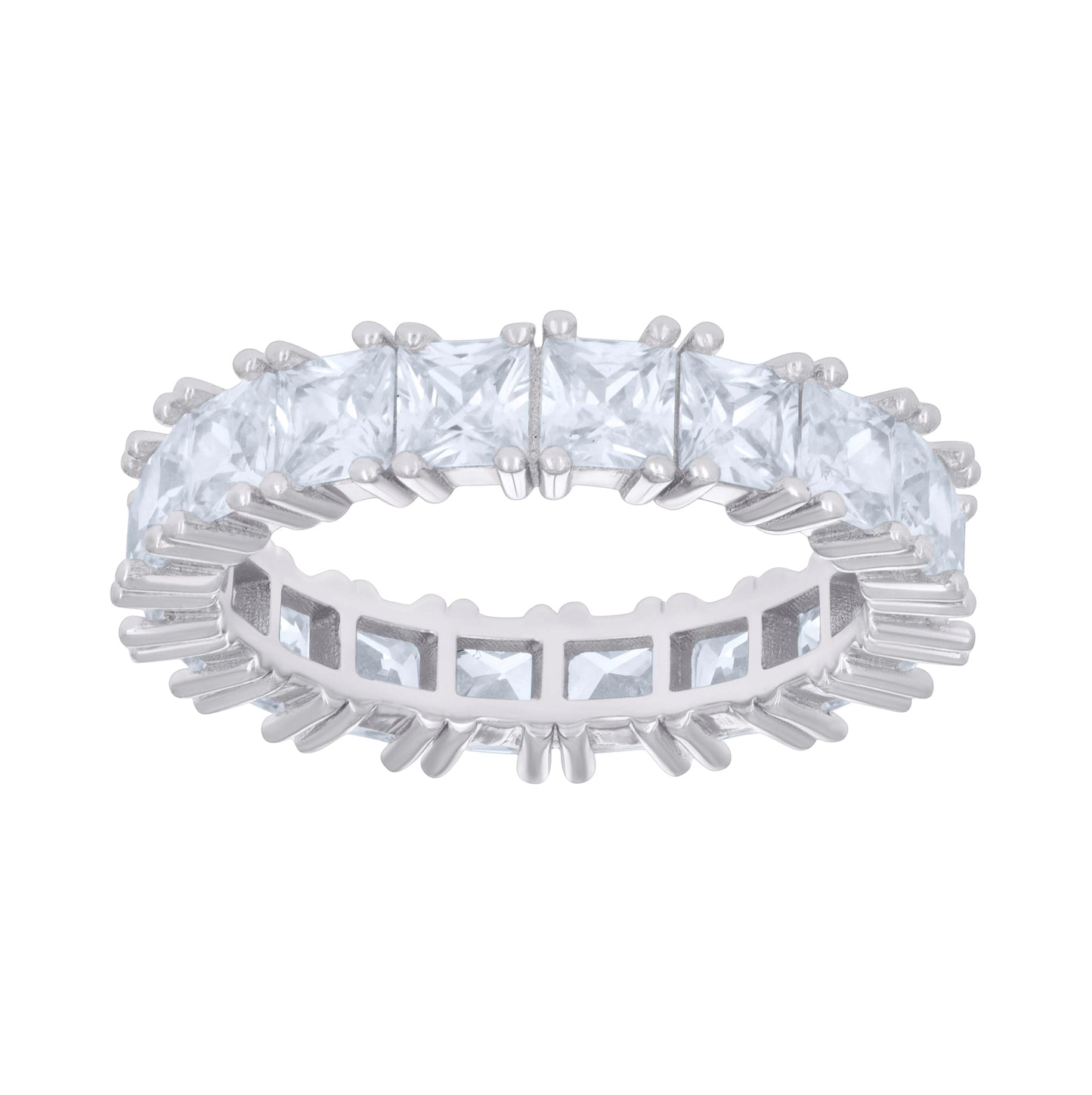 Sterling Silver Womens Princess-Cut Cubic-Zirconia Eternity Bridal Anniversary Wedding Engagement Band Ring