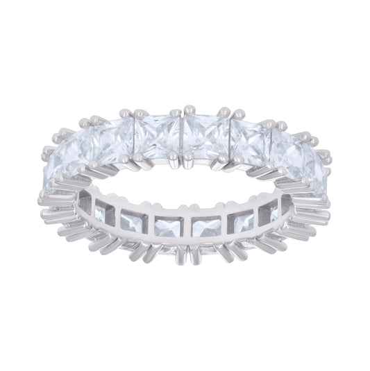 Sterling Silver Womens Princess-Cut Cubic-Zirconia Eternity Bridal Anniversary Wedding Engagement Band Ring