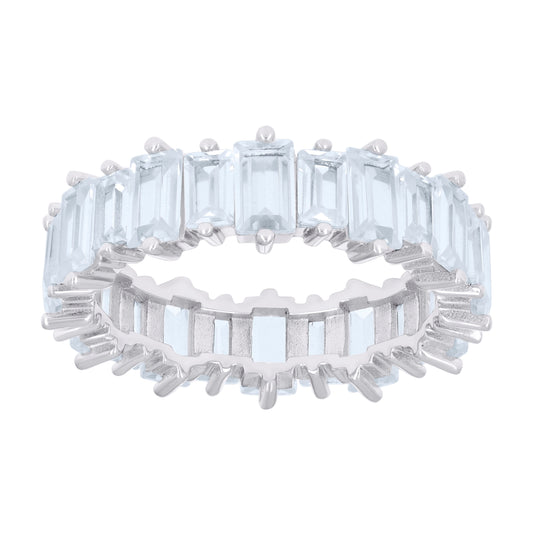 Sterling Silver Women's Baguette Cubic-Zirconia Eternity Bridal Anniversary Engagement Wedding Ring