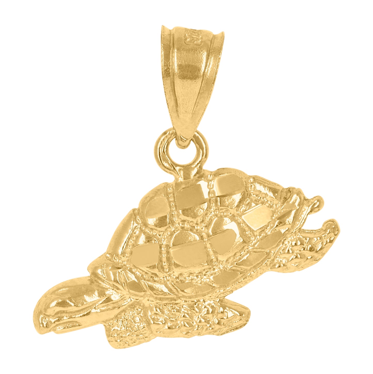 10K Yellow Gold Diamond-Cut Unisex Turtle Animal Charm Pendant