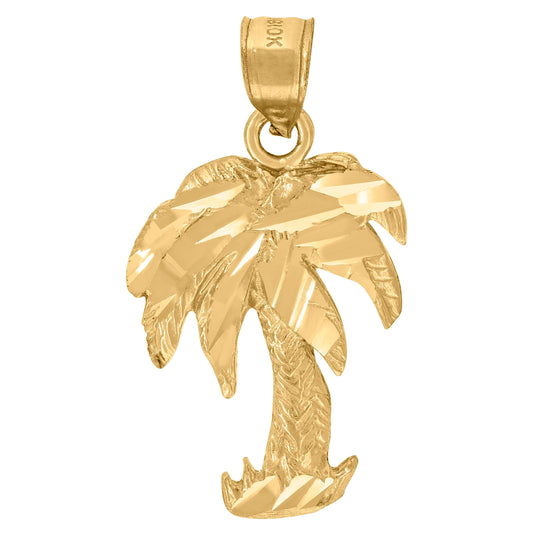 10K Yellow Gold Diamond-Cut Unisex Palm Tree Charm Pendant