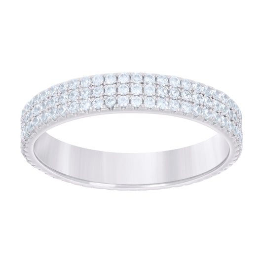 Sterling Silver Womens Cubic-Zirconia Triple Row Cubic Zirconia Bridal Anniversary Engagement Wedding Band Ring