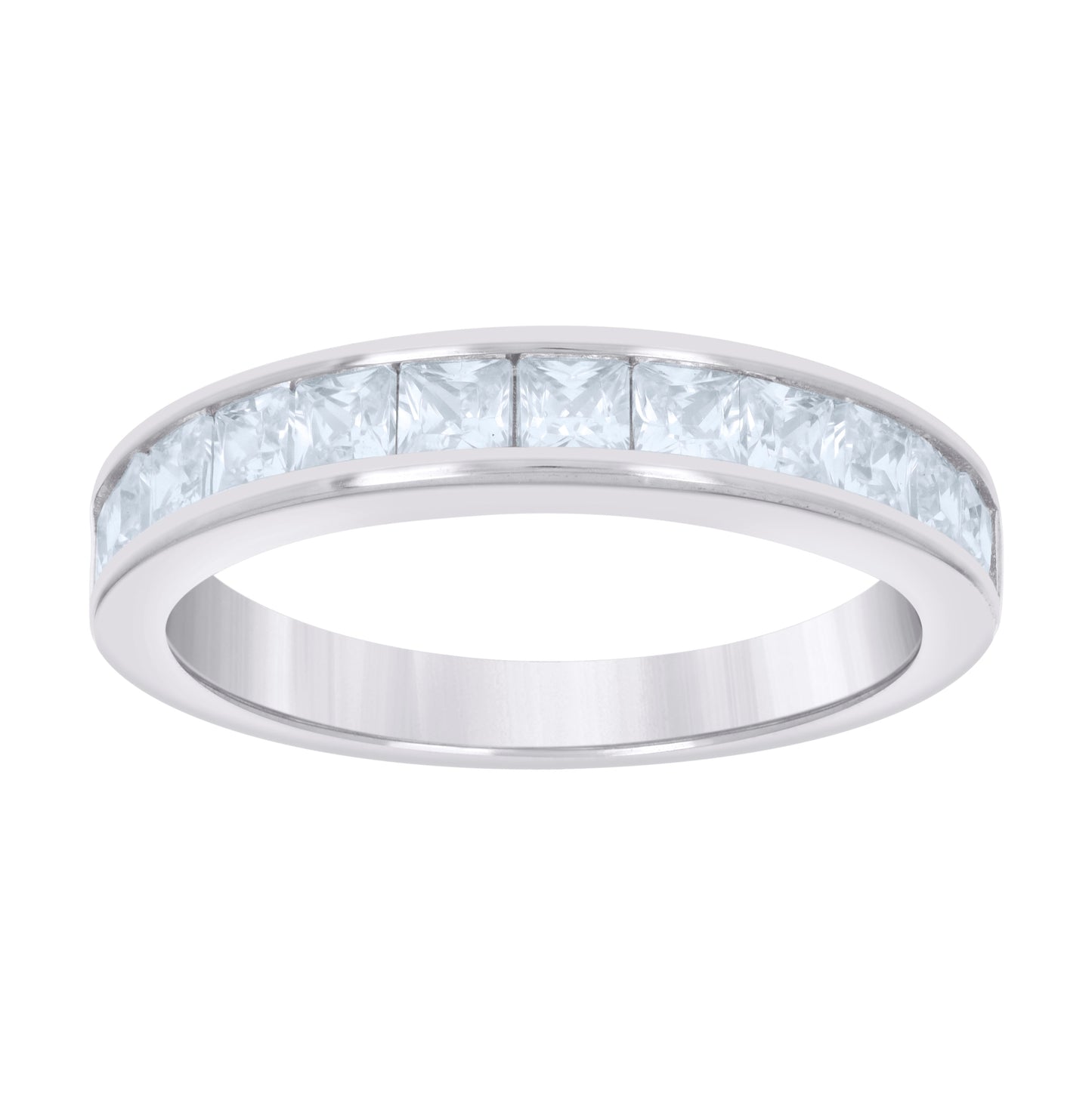 Sterling Silver Womens Princess-Cut Cubic-Zirconia Bridal Anniversary Engagement Wedding Band Ring
