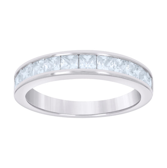 Sterling Silver Womens Princess-Cut Cubic-Zirconia Bridal Anniversary Engagement Wedding Band Ring