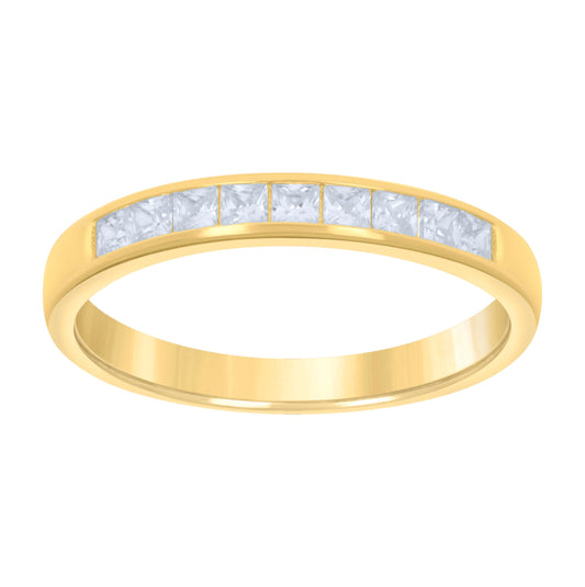 Sterling Silver Yellow-tone Womens Princess-Cut Cubic-Zirconia Eternity Bridal Anniversary Wedding Engagement Band Ring