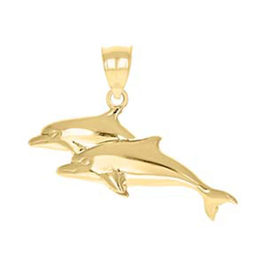 10K Yellow Gold Womens Double Dolphin Animal Charm Pendant