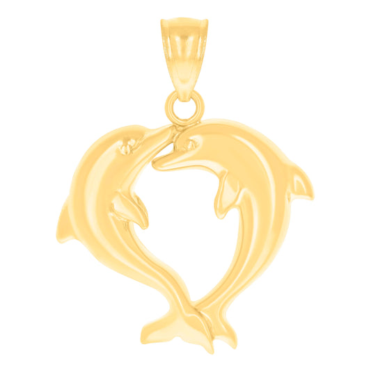 10K Yellow Gold Womens Double Dolphin Animal Charm Pendant