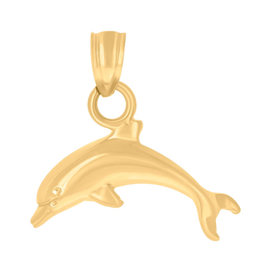 10K Yellow Gold Unisex Sea Dolphin Animal Charm Pendant