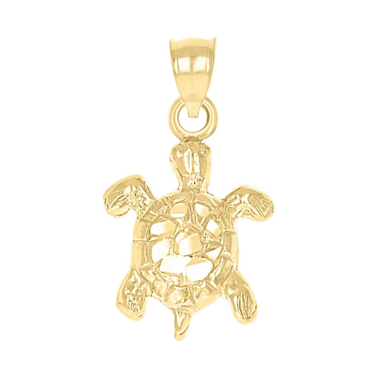 10K Yellow Gold Womens Turtle Animal Charm Pendant
