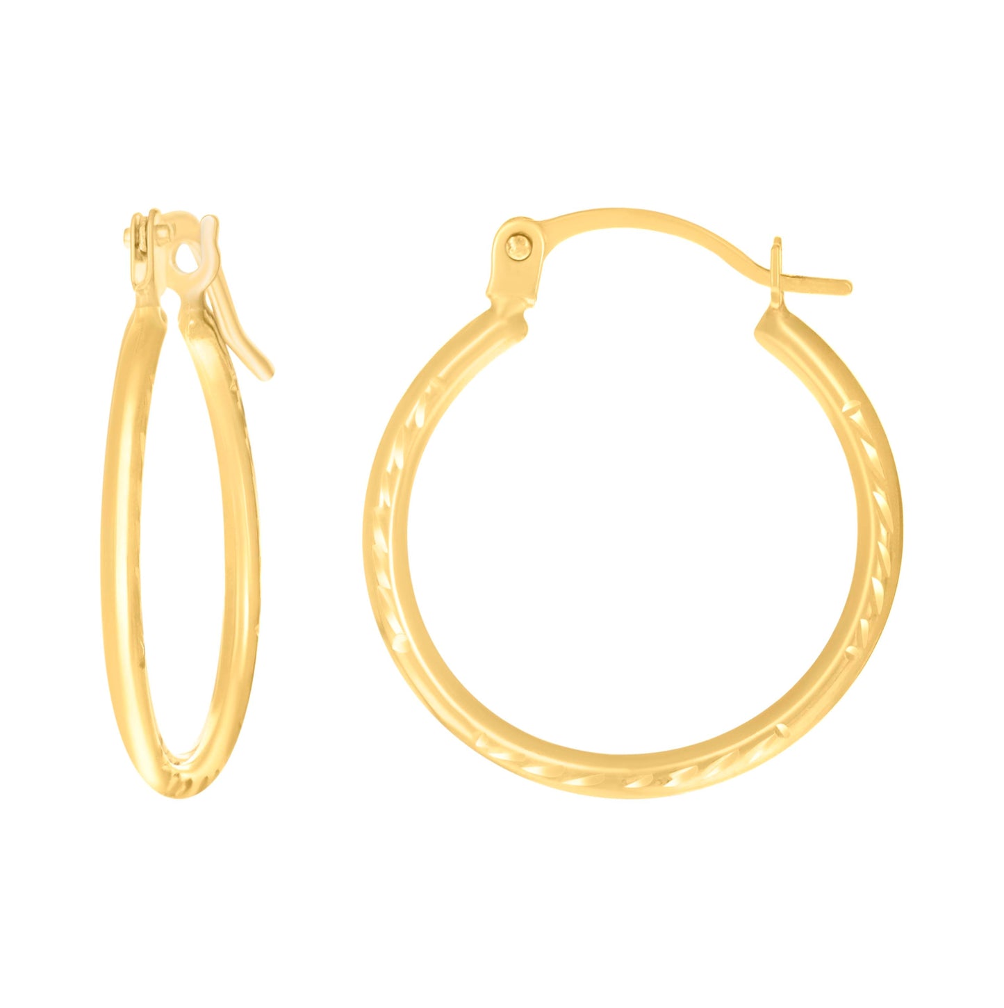 14K Yellow Gold Womens Round Tube Hoop Earrings