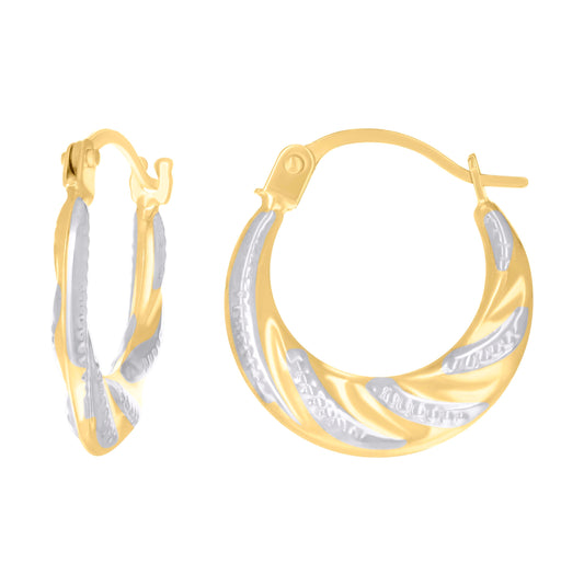 14K Two-tone Gold Womens Twisted Fashion Hoop Earrings