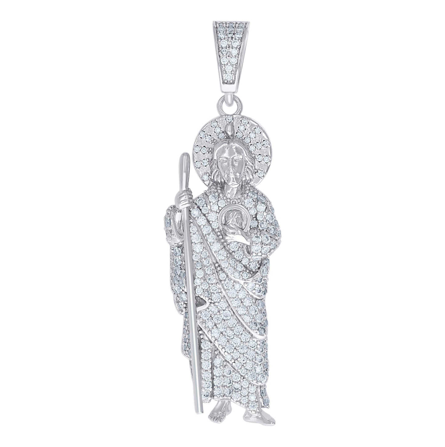 Sterling Silver Mens 3.38 Cttw Moissanite St. Jude Religious Charm Pendant