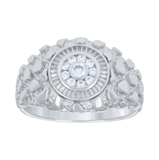 Sterling Silver Mens 0.26ct Moissanite Nugget Fashion Bridal Anniversary Wedding Engagement Band Ring