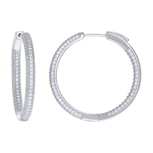 Sterling Silver Womens Cubic Zirconia 3mm Hoop Earrings