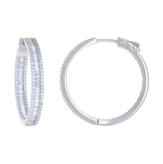 Sterling Silver Womens Cubic Zirconia 4mm Hoop Earrings