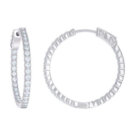 Sterling Silver Womens Cubic Zirconia 2mm Hoop Earrings