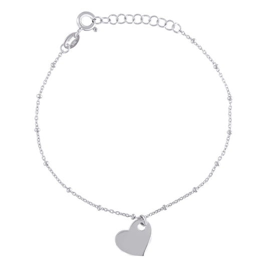 Sterling Silver Womens Heart Charm Bracelet Size 7.5 Inches
