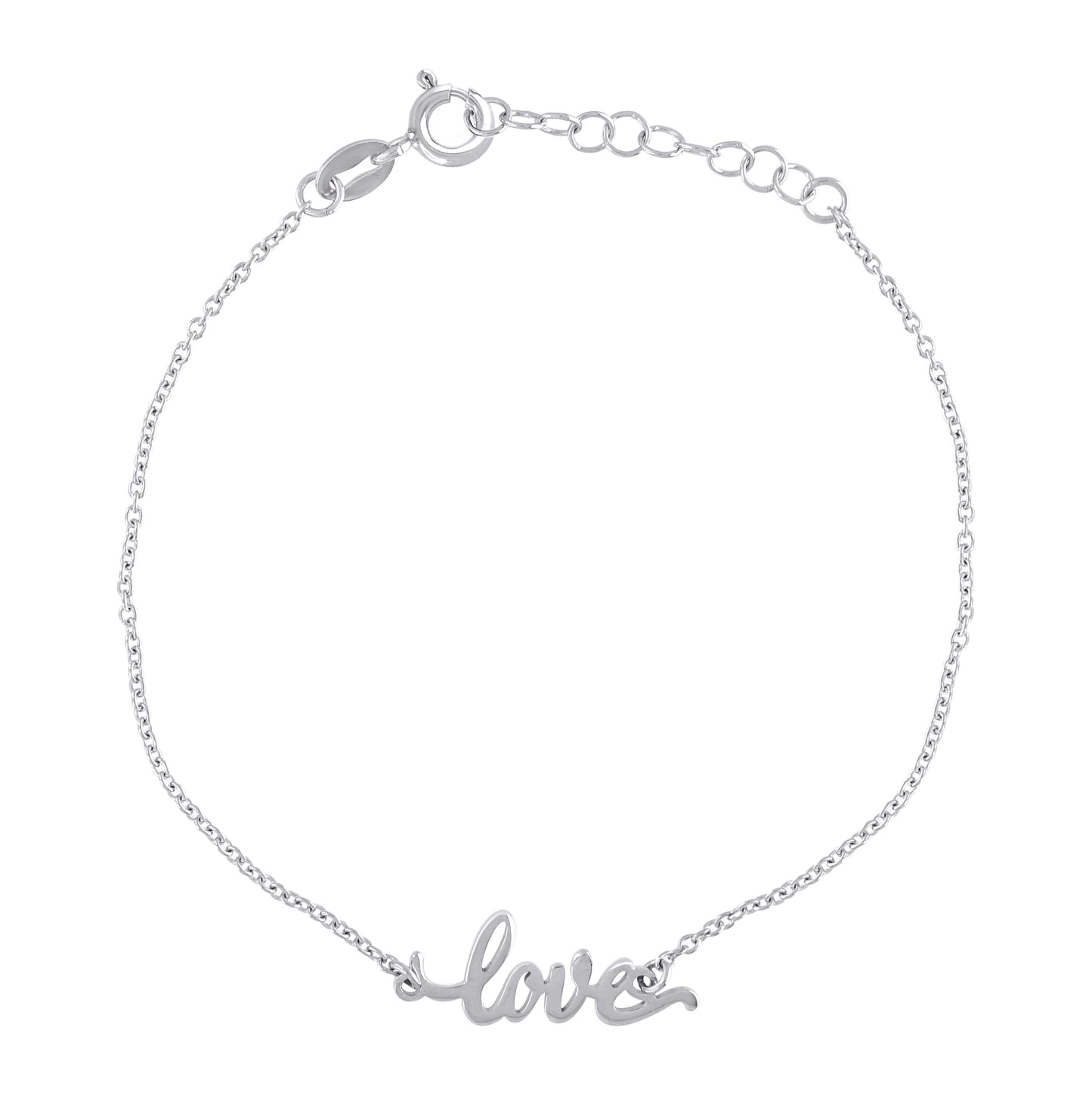 Sterling Silver Womens Love Charm Bracelet Size 7.5 Inches