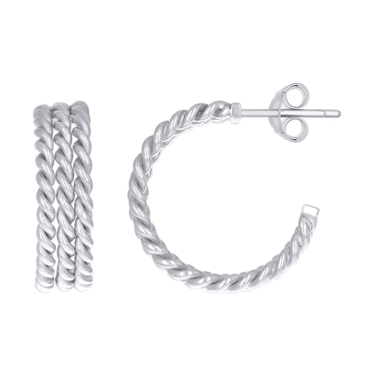 Sterling Silver Womens Twisted C-Shape Fashion Hoop Earrings