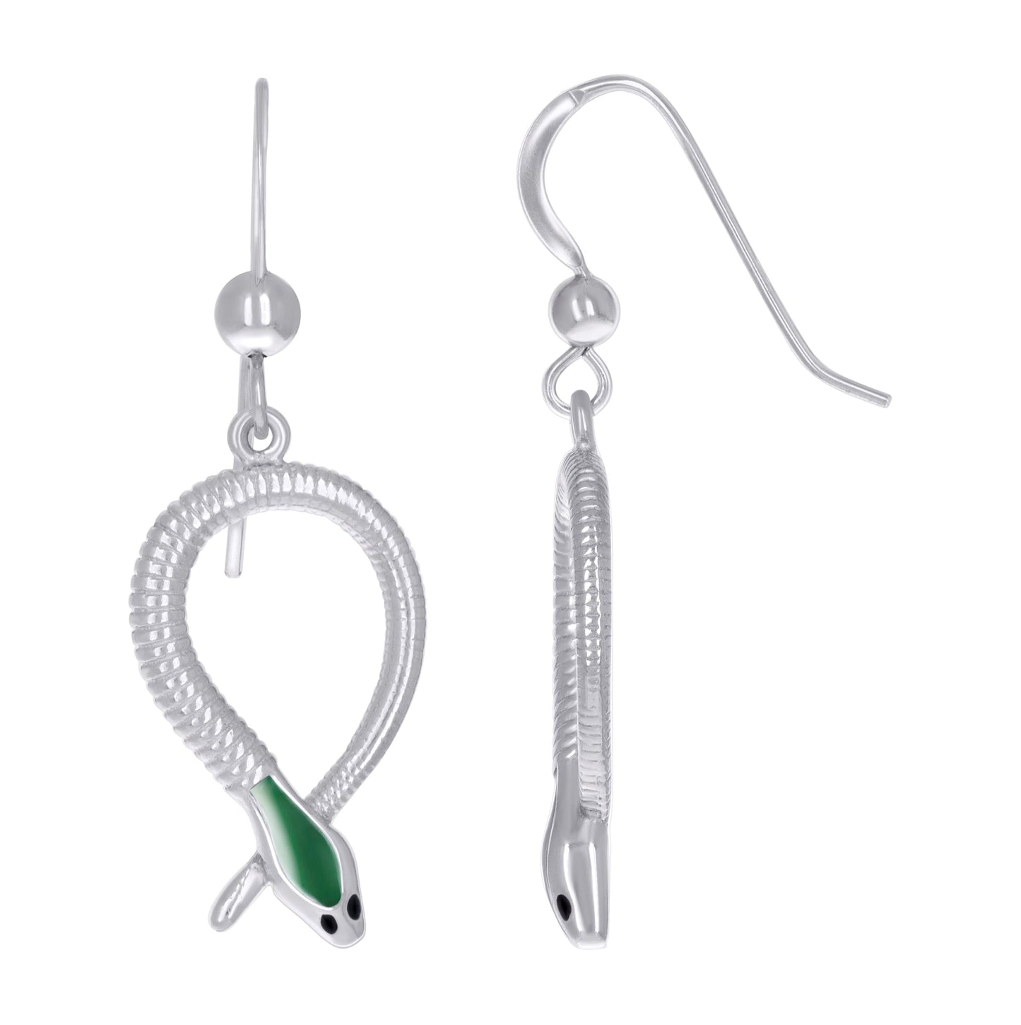 Sterling Silver Womens Enameled Snake Reptile Wildlife Danglers Earrings