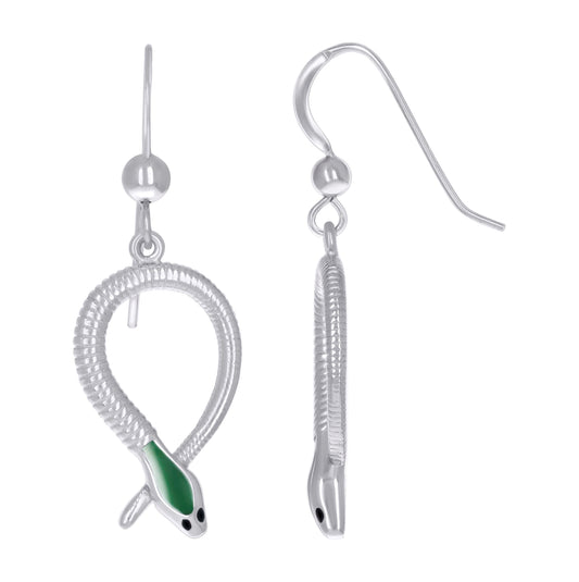 Sterling Silver Womens Enameled Snake Reptile Wildlife Danglers Earrings