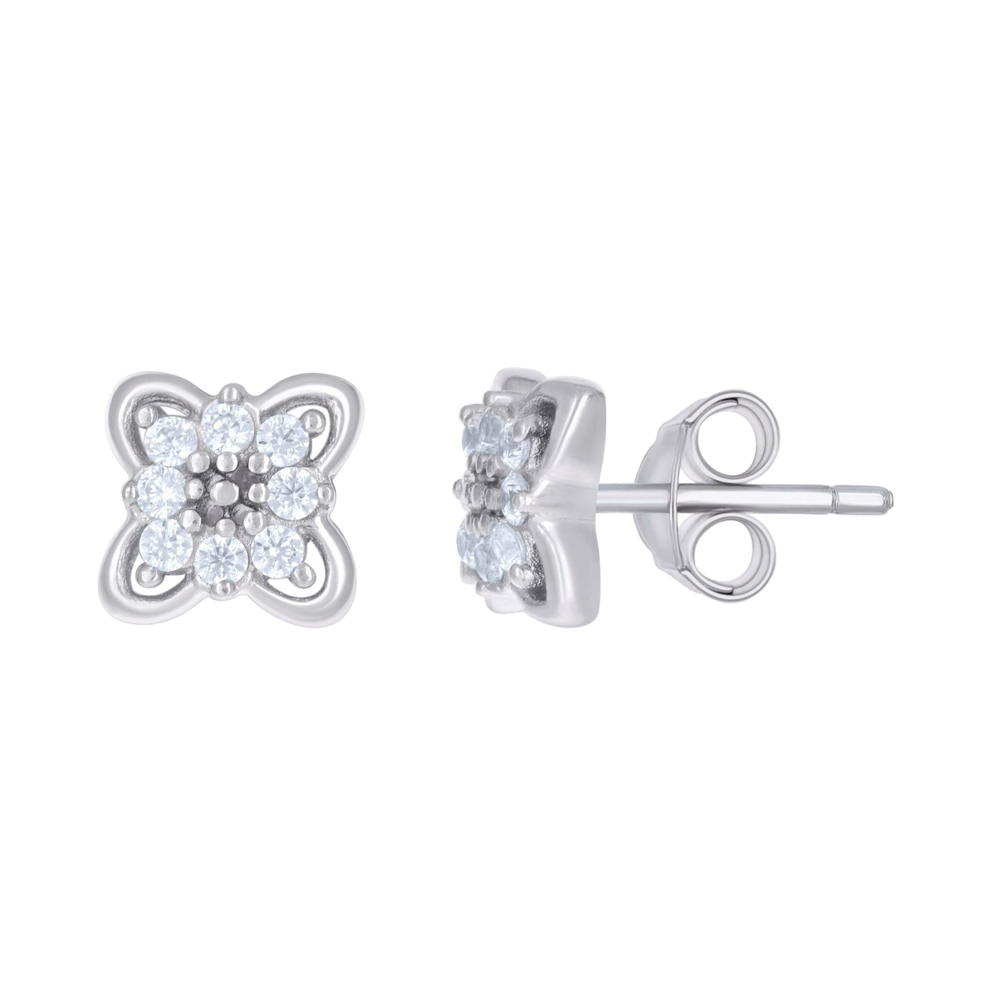 Sterling Silver Womens Cubic-Zirconia Fashion Stud Earrings