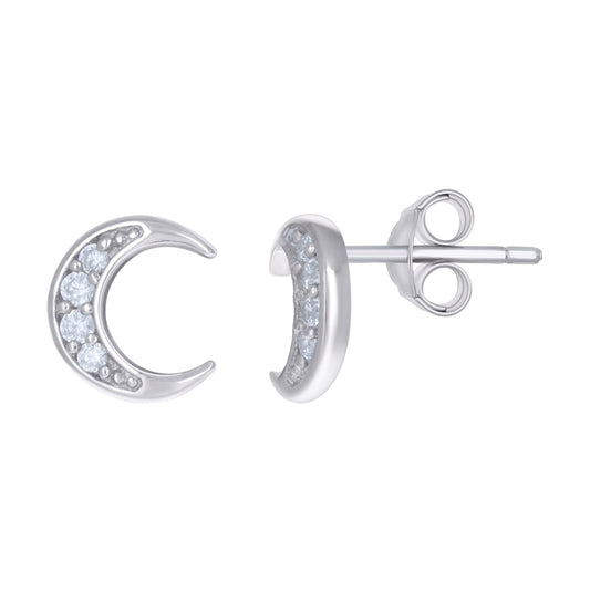 Sterling Silver Womens Cubic-Zirconia Moon Fashion Stud Earrings