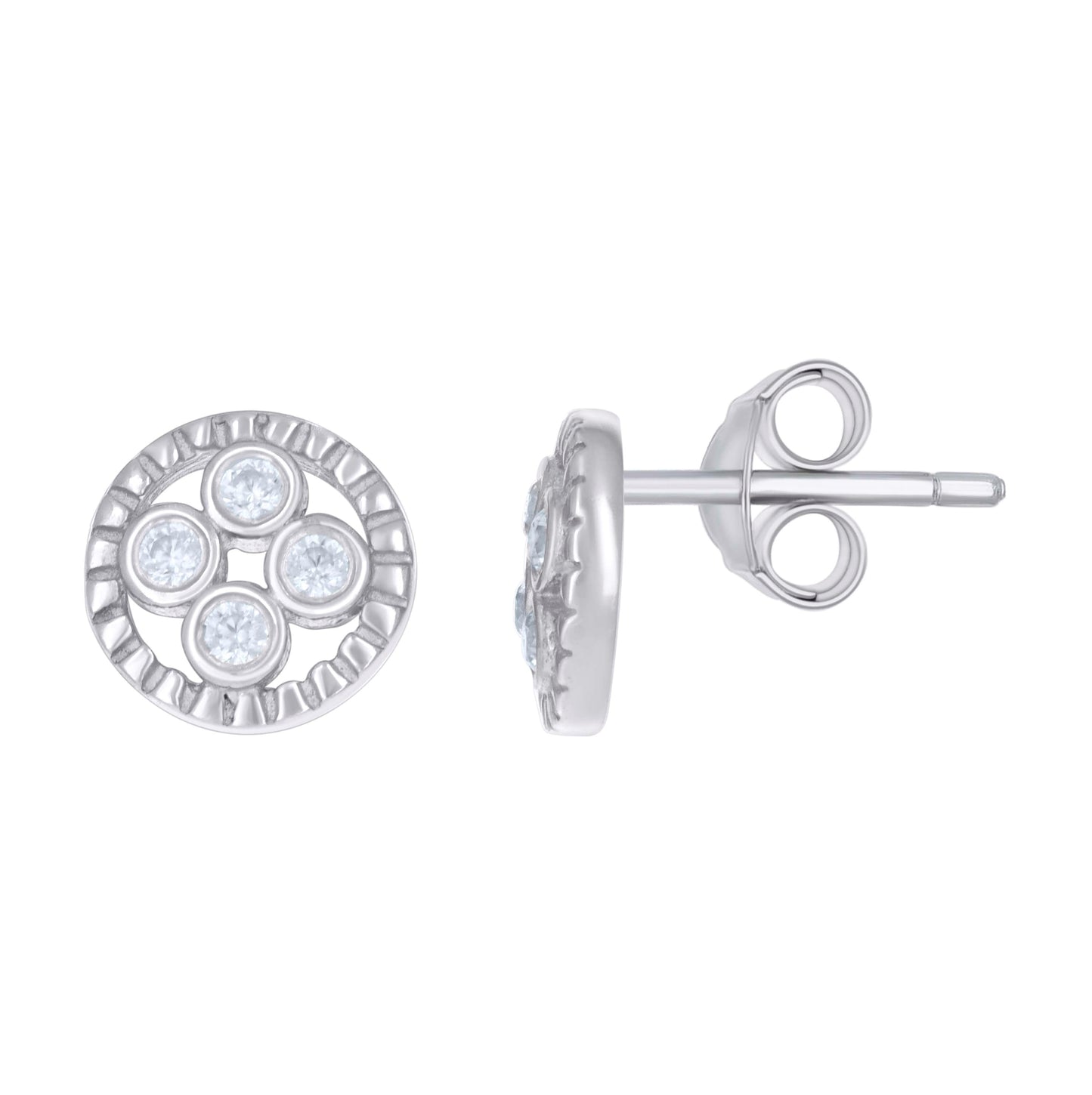 Sterling Silver Womens Cubic-Zirconia Fashion Stud Earrings