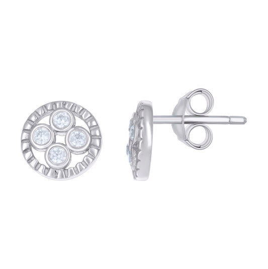 Sterling Silver Womens Cubic-Zirconia Fashion Stud Earrings