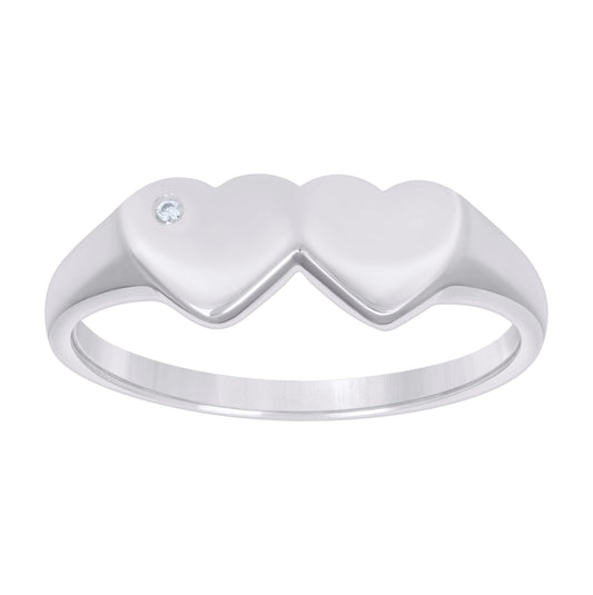 Sterling Silver Womens Cubic-Zirconia Double Heart Bridal Anniversary Wedding Engagement Band Ring