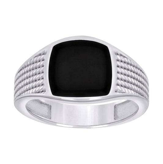 Sterling Silver Men's Black Enameled Square Head Fashion Bridal Anniversary Wedding Engagement Band Ring