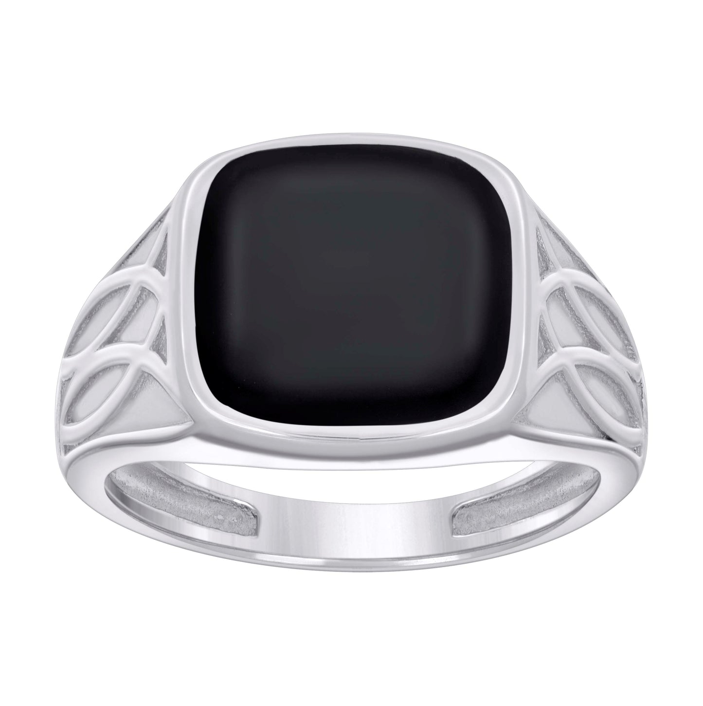 Sterling Silver Men's Black Enameled Square Head Fashion Bridal Anniversary Wedding Engagement Band Ring
