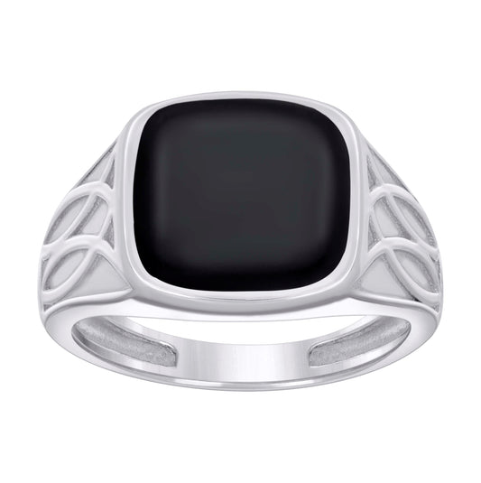 Sterling Silver Men's Black Enameled Square Head Fashion Bridal Anniversary Wedding Engagement Band Ring