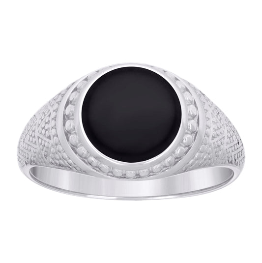 Sterling Silver Mens Black Enameled Round Head Fashion Bridal Anniversary Wedding Engagement Band Ring