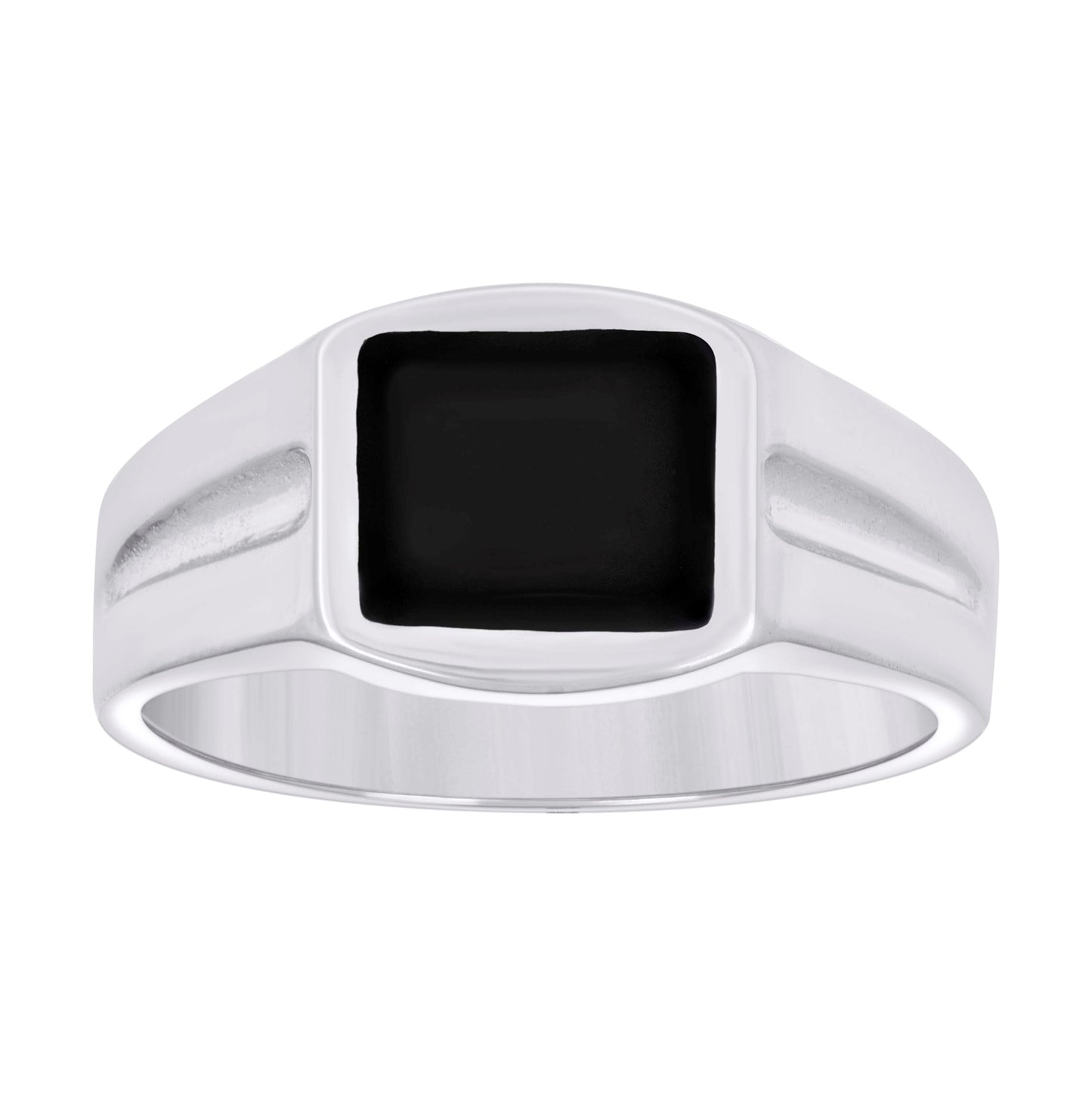 Sterling Silver Men's Black Enameled Square Head Fashion Bridal Anniversary Wedding Engagement Band Ring