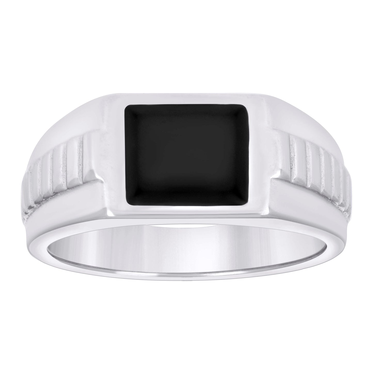 Sterling Silver Men's Black Enameled Square Head Fashion Bridal Anniversary Wedding Engagement Band Ring