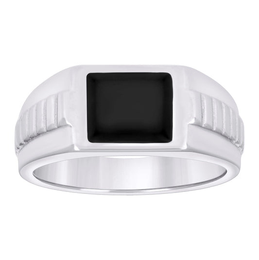 Sterling Silver Men's Black Enameled Square Head Fashion Bridal Anniversary Wedding Engagement Band Ring