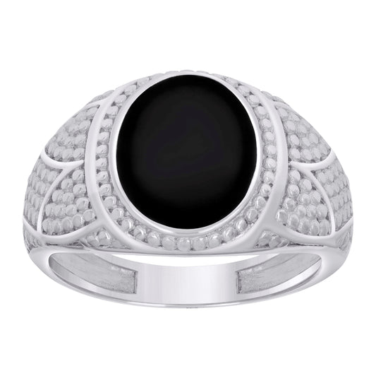 Sterling Silver Mens Black Enameled Oval Head Fashion Bridal Anniversary Wedding Engagement Band Ring