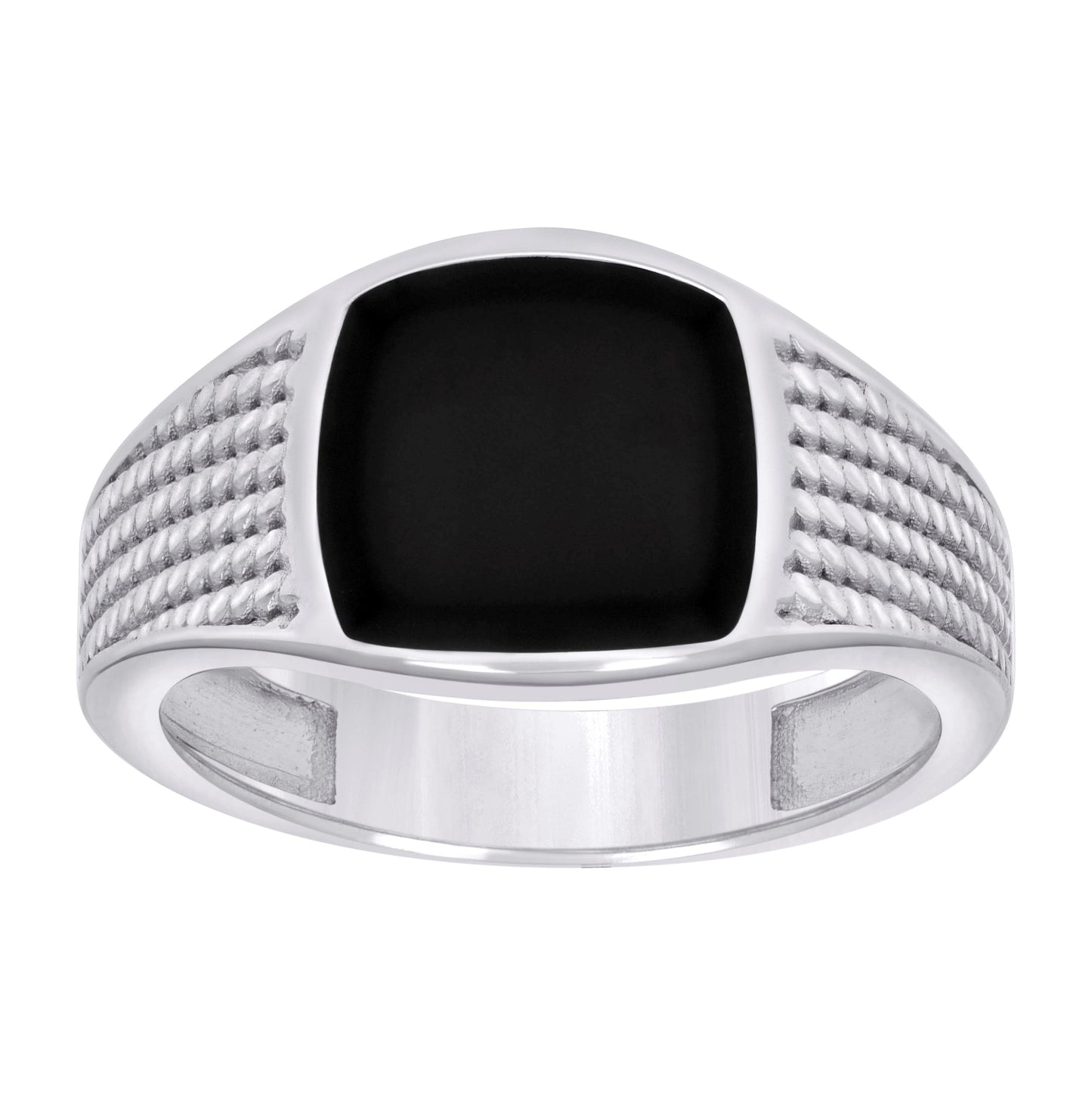 Sterling Silver Men's Black Enameled Square Head Fashion Bridal Anniversary Wedding Engagement Band Ring