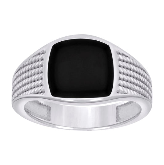 Sterling Silver Men's Black Enameled Square Head Fashion Bridal Anniversary Wedding Engagement Band Ring