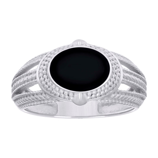 Sterling Silver Men's Black Enameled Oval Head Fashion Bridal Anniversary Wedding Engagement Band Ring